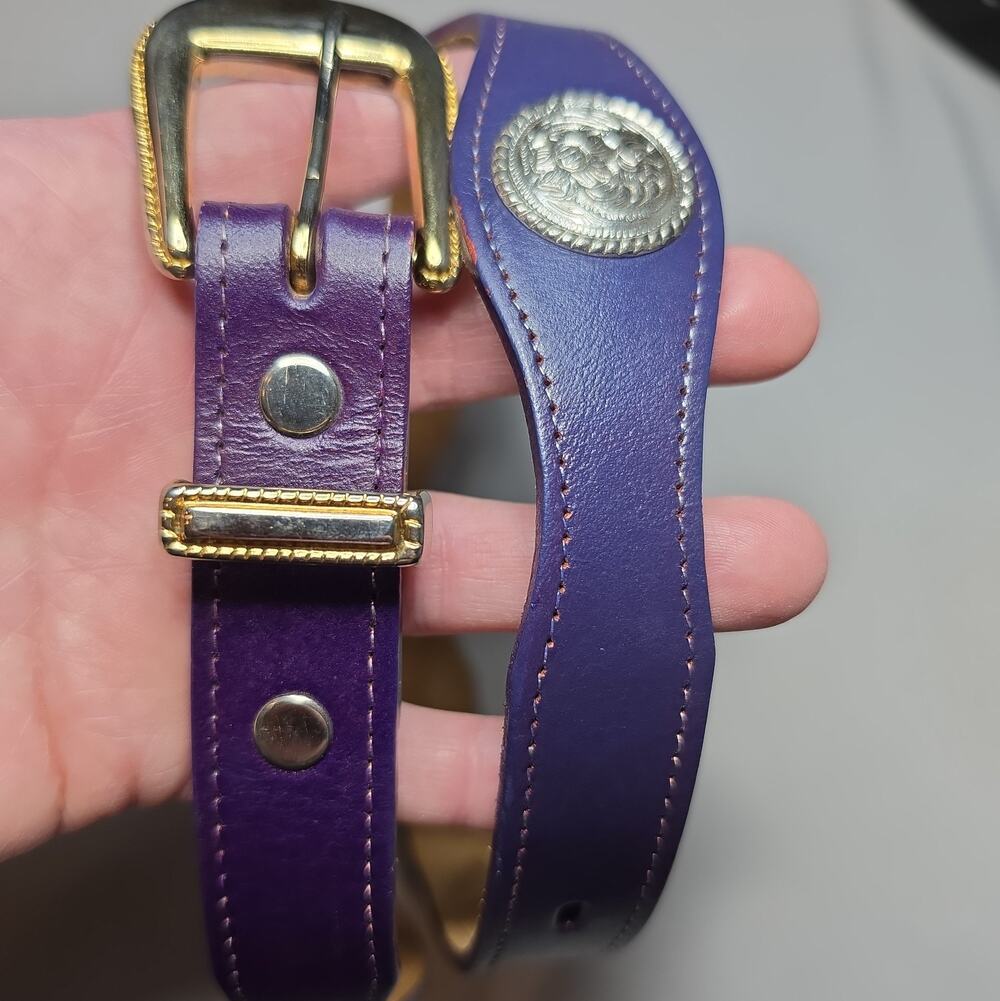Dun Dee Belt Purple Leather Western with Silver Concho Size 26 Made in USA